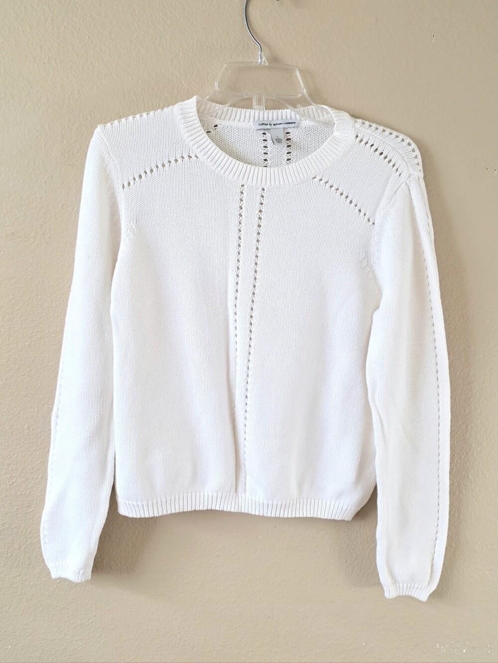 Cotton by Autumn Cashmere Off White Eyelet Crew Knit Sweater - Size Large